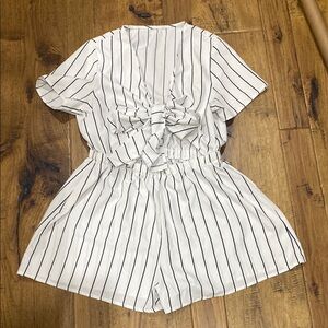 White Striped Tie-Front Romper
